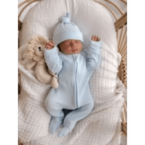 3 Little Crowns My First Outfit Footed Jumpsuit + Beanie - Baby Blue