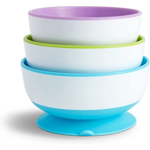 Munchkin® Snack Catcher® Toddler Snack Cups, 2 Pack, Blue/Green & Stay Put™ Suction Bowls for Babies and Toddlers, 3 Pack, Blue/Green/Purple - Blue/Green + Suction Bowls