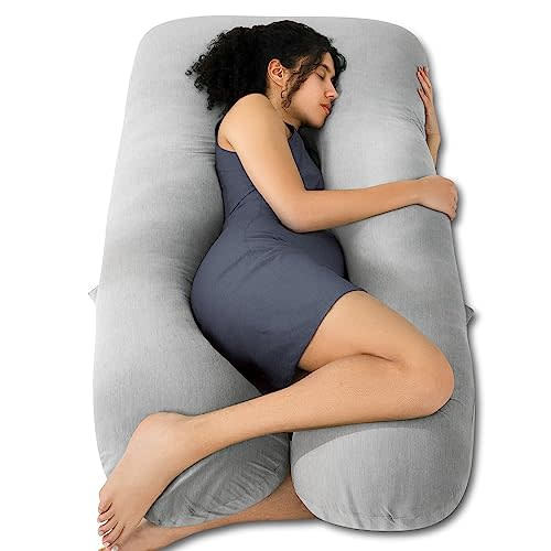 QUEEN ROSE Pregnancy Pillow, U Shaped Full Body Pillows for Sleeping Support, 55 Inch Maternity Pillow for Pregnant Womenr, Grey