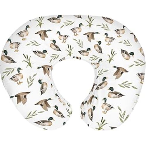 Mallard Duck Hunting Baby Nursing Pillow Covers for Boy Girl Wild Ducks Leaves Nursing Pillowcase for Breastfeeding Pillows Retro Hunting Animals Soft Stretchy Slipcovers for Newborn Infant
