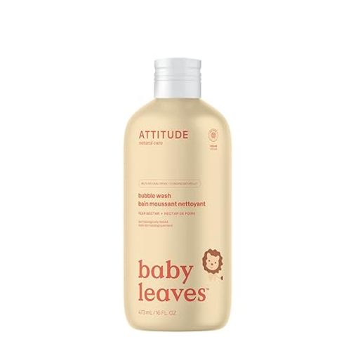 ATTITUDE Natural Baby Bubble Wash for Sensitive Skin, EWG Verified, Hypoallergenic Body Soap, Vegan and Cruelty-Free, Pear Nectar, 16 Fl Oz