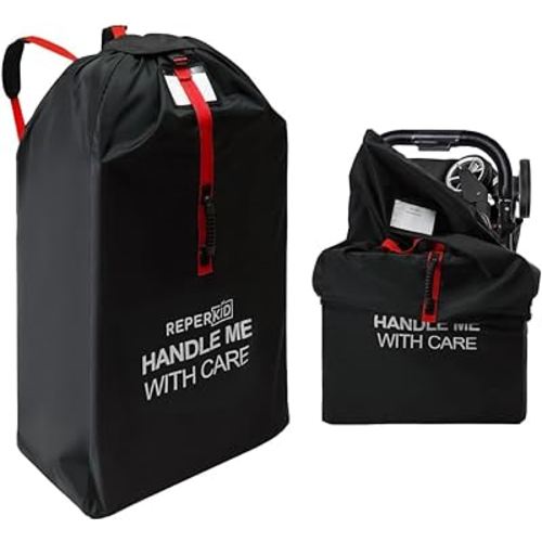 reperkid Large Stroller Bag for Airplane Travel, Black & Red, 47" H x 24" W x 15" D, Fits Most Large, Single, Double, Jogging Strollers – Premium Waterproof Cover, Adjustable Shoulder Straps