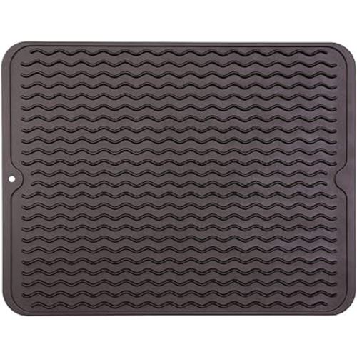 MicoYang Silicone Dish Drying Mat for Multiple Usage,Easy clean,Eco-friendly,Heat-resistant Silicone Mat for Kitchen Counter or Sink,Refrigerator or drawer liner Coffee L 16 inches x 12 inches