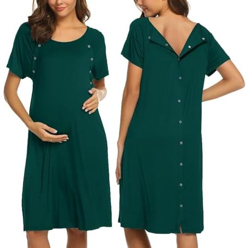 Ekouaer Women’s Nursing/Delivery/Labor/Hospital Nightdress Short Sleeve Maternity Nightgown with Button S-XXL