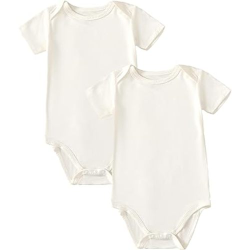 DEFAHN 2PCS Bamboo Baby Rompers Unisex Onsies Solid Short Sleeve Baby Bodysuit 0-24 Months