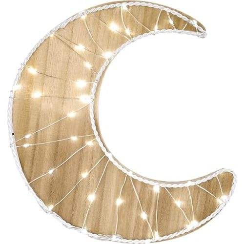 Little Love by NoJo Moon Shaped Lighted LED Natural Wood Wall Decor