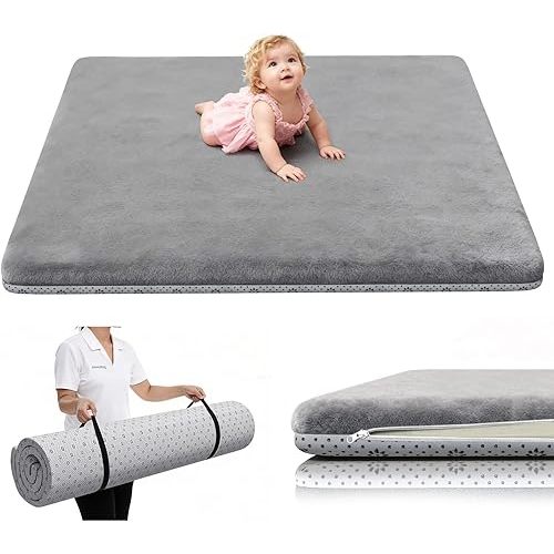 Yozoia Baby Play Mat 50 x 50, Thick Baby Play Mat for Floor, Ultra Soft Playpen Mat, Machine Washable Tummy Time Foam, Non-Slip Bottom Helps Cushion, for Kids, Infant and Toddler Crawling