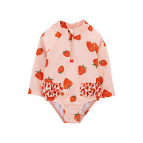 Baby Girls Strawberry Printed Rashguard One Piece Swimsuit