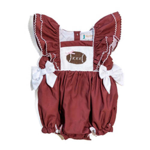 Girls Maroon Smocked Gameday Football Bubble - 9 Months