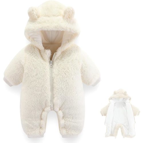Newborn Baby Bear Onesie Outfit Suit Girls Boys Fleece Jumpsuit Romper Hooded Winter Snowsuit Clothes