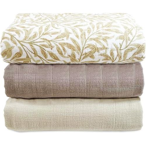 MOZAH Swaddle Blanket – 3-Pack Adjustable Sleep Sack for Newborns, Small 0-3 Months, Brown, Beige, Beige Leaves