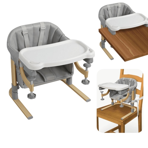 Yacul 3-in-1 Foldable Baby High Chair, Feeding Booster Seat with Tray, Portable for 6-24 Months