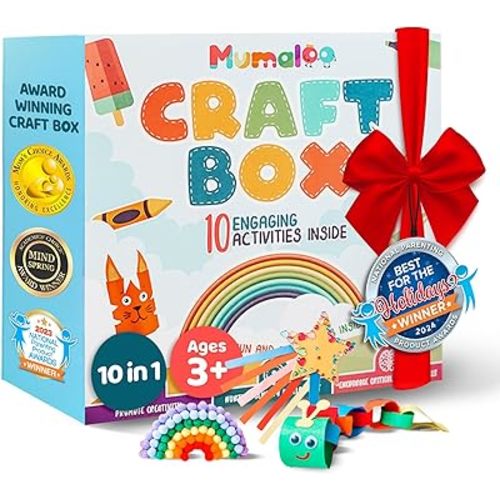 Mumaloo Craft Box for Kids - 10 Creative Arts and Crafts for Kids Ages 4-8, No Mess Educational Preschool Art Projects, Toddler Crafts Kit Supplies Christmas Gift for 3 4 5 6 7 8 Year Old Girls & Boys