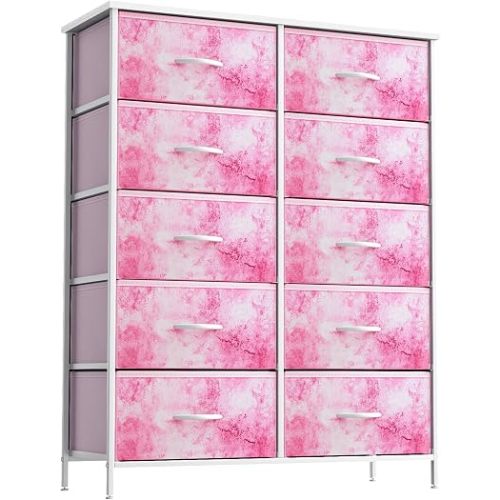Sorbus Kids Dresser with 10 Drawers - Storage Unit Organizer Chest for Clothes - Bedroom, Kids Room, Nursery, & Closet - Steel Frame, Wood Top & Handles, and Easy Pull Fabric Bins