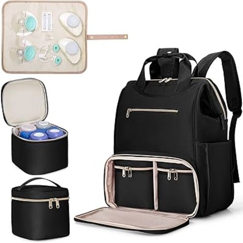 Fasrom Wearable Breast Pump Bag Backpack with Cooler and Pump Tote Bag, Compatible with Elvie, Momcozy Hands Free Pumps and Medela Pump in Style, Black (Patent Design)