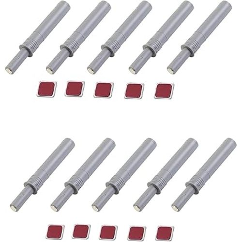 10PCS Magnetic Push Latches for Cabinet Push to Open Door Latch, Gray Soft Quiet Close Closers, Plastic Damper Buffer Push for Kitchen Drawer Door