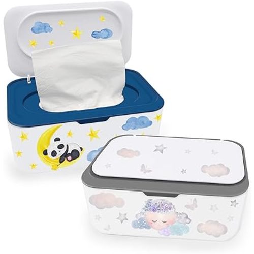 2Pcs Baby Wipes Dispenser, Diaper Wipe Holder with Lid, Refillable Wipes Case Container with Sealing Design, Flushable Wipes Pouch Case Storage Box for Bathroom, Keeps Wipes Fresh Easy Open & Close