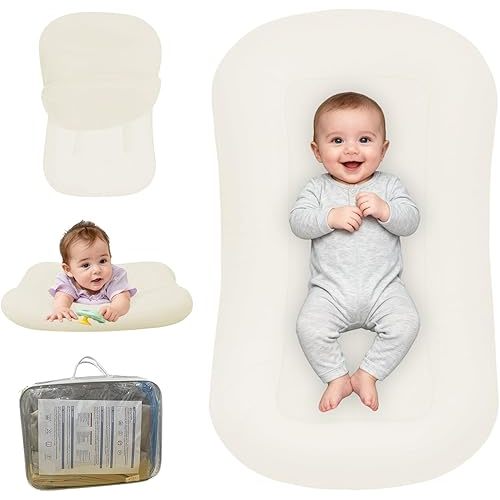 Baby Lounger for Newborn, Bionic Design Baby Lounger, Soft Organic Cotton Breathable Lounger for Infants 0-18 Months (White)