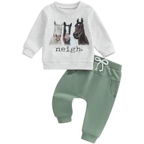 Pudcoco Toddler Baby Boys Girls Fall Clothes Farm Animal Outfit Horse Cow Chicken Sweatshirt and Jogger Pants Set