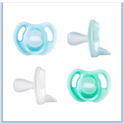 Tommee Tippee Ultra-Light Silicone Pacifier, 0-6 Months, Symmetrical One-Piece Design, BPA-Free Silicone Binkies, Blue/Green/Clear, Pack of 4