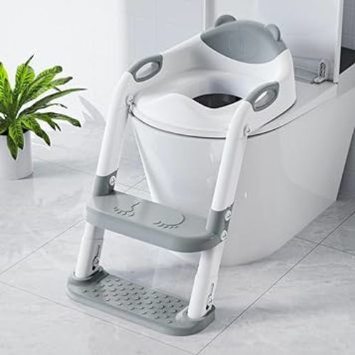 SKYROKU Toilet Potty Training Seat with Step Stool Ladder, Toddler Potty Seat for Kids and Toddler Boys Girls, Splash Guard and Safety Handles(Grey) : Baby