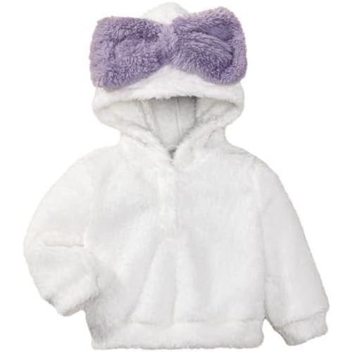 ROMPERINBOX Baby Girl Hoodie With Large Bow Fuzzy Hooded Sweatshirt Long Sleeve Pullover Fall Winter Outfits