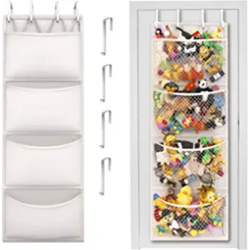 Honeyera The Original Stuffed Animal Storage (Patent Pending) - Over Door Organizer for Stuffies, Baby Accessories, Toy Plush Storage/Hammock Hanging Storage Net Big Girls Toddler Large Bag Animals - White