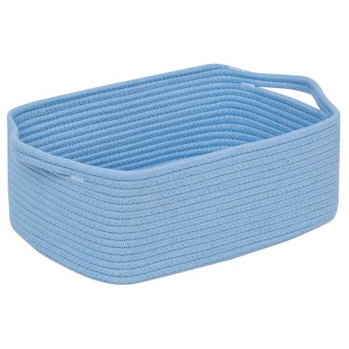 CubesLand Cute and Durable Small Cotton Rope Basket for Organizing, Woven Closet Storage Bin,Shelves Closet Storage Basket, Bathroom Storage Organizer Bin, Nursery Toy Basket Bin, Blue Basket