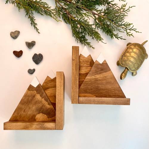 Handmade Wooden Mountain Bookends: Woodland Nursery Decor