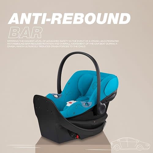 Cybex Aton G Swivel Infant Car Seat with 180-Degree Rotate, Linear Side-Impact Protection, 11-Position Headrest, SensorSafe & Safelock Base, Beach Blue