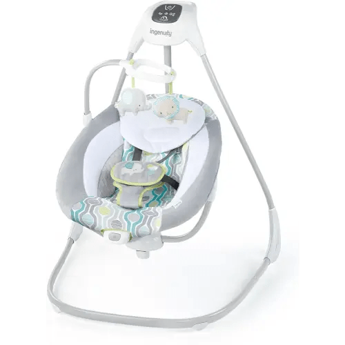 Ingenuity SimpleComfort Lightweight Compact 6-Speed Multi-Direction Baby Swing, Vibrations & Nature Sounds, 0-9 Months 6-20 lbs (Everston)
