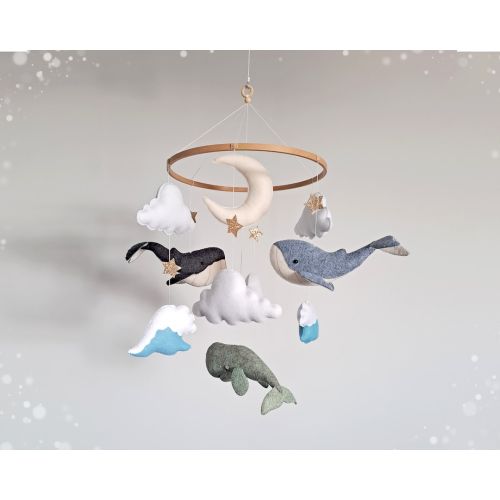 Baby mobile whales, Baby crib mobile ocean, Whale mobile, Neutral nursery mobile whale, Nautical baby mobile for boy, Baby shower gift