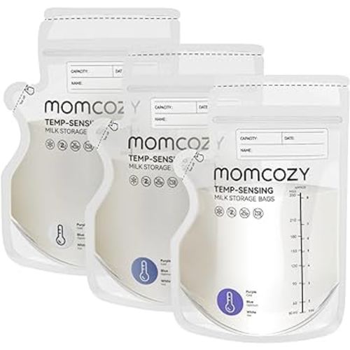 Momcozy Breastmilk Storage Bag, 8Oz, Temp-Sensing Color Change, 200 Count Milk Storage Bags Breastmilk with Pour Spout, Milk Bag with Self Standing for Breastfeeding, No Leak Presterilized for Freezer