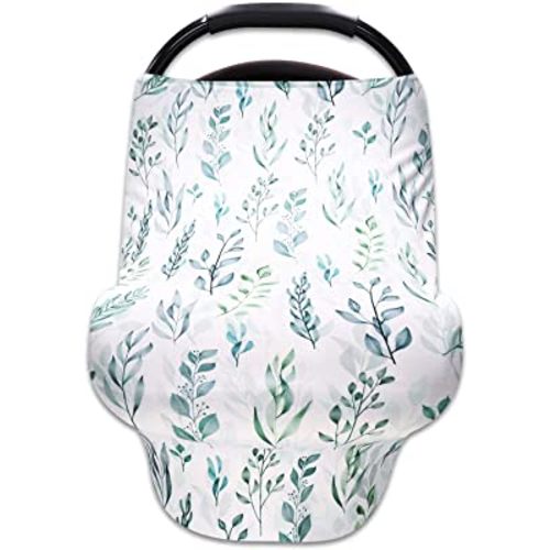 DILIMI Baby Car Seat Cover Green Leaf, Breastfeeding Cover Soft Breathable Infant Carseat Canopy Multifunctional Cover for Stroller/High Chair/Shopping Cart/Car Seat Canopies