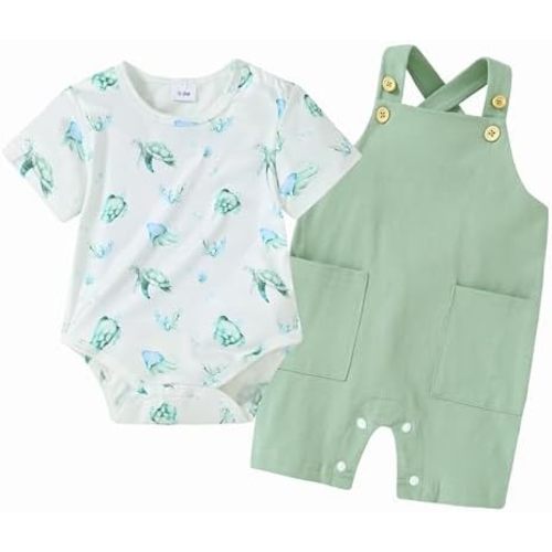 YALLET Baby Boy Clothes Infant Boy Summer Outfits 3 6 12 18 Months Romper+Bib Suspender Shorts Bodysuit Overalls Set