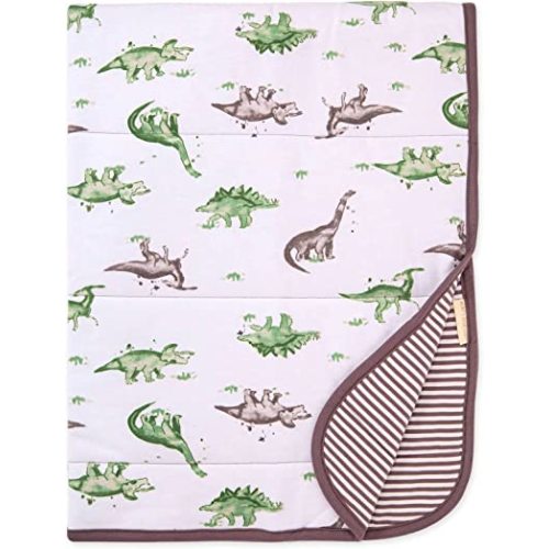 Burts Bees Baby Infant Reversible Blankets 100% Organic Cotton GOTS Certified - Happy Herbivore Prints with Quilting Pattern Soft Nursery Blanket with 100% Polyester Fill for Size 30 x 40 Inch