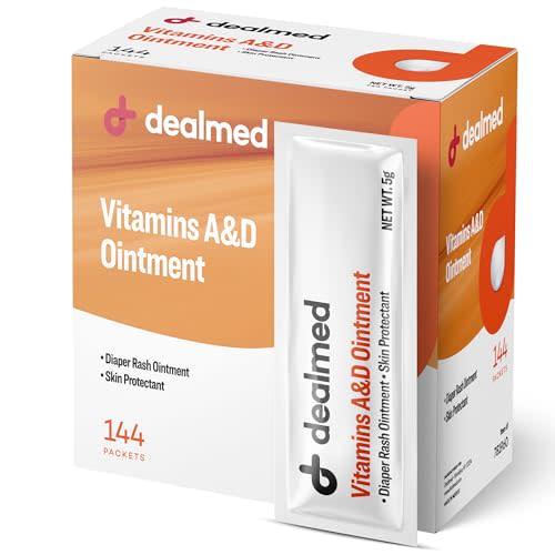 Dealmed A&D Ointment | Diaper Rash Cream for Baby with Vitamins A & D | Moisturizing Skin Protectant | Soothes and Nourishes | Healing Ointment for Dry and Cracked Skin (144 Packets/Box, Pack of 1)