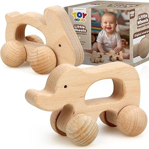 TOY Life Wooden Toys Cars, Animal Wooden Cars, Montessori Toys for Babies 0-6-12 Months, Wooden Baby Toys for 1 Year Old Boy Christmas Birthday Gift, Baby Boy Nursery Decor, Elephant & Rabbit Toy Car
