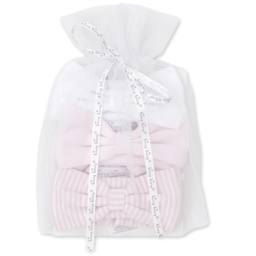 Pink Stripe 3 Pack Headband Set w/ Tulle Bag