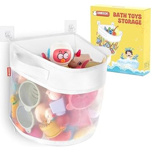 UNEEDE Bath Toy Organizer,1.55 Gallons Bathtub Toy Storage Organizer,Quick Access Bath Toy Holder For Bathtub,Baby Organizer And Storage,Quick Dry Baby Bath Toy Storage For Tub,Mesh Shower Caddy White