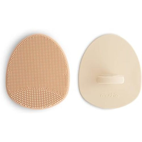 mushie Baby Bath Cradle Cap Brush | Soft Silicone Bristles for Dry Skin, Eczema, & Cradle Cap Treatment | 2-Pack (Blush/Shifting Sand)