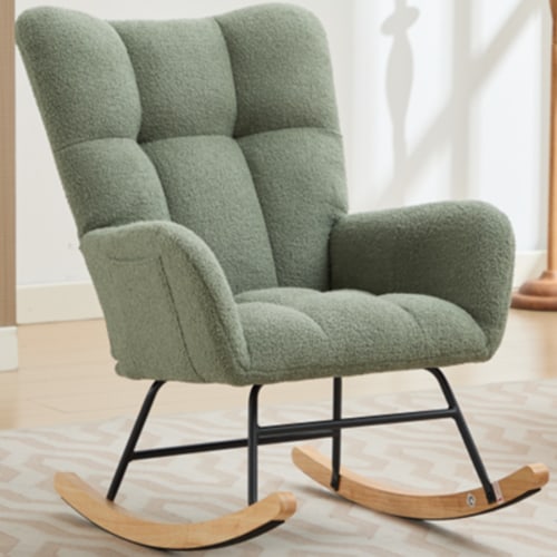 PAPROOS Modern Teddy Fabric Rocking Chair, Accent Rocker Chair with High Backrest for Nursery, Accent Glider Rocker for Living Room Bedroom Playroom,Green