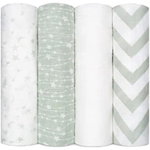Comfy Cubs Muslin Swaddle Blankets Neutral Receiving Blanket Swaddling, Wrap for Boys and Girls, Baby Essentials, Registry & Gift (Green)
