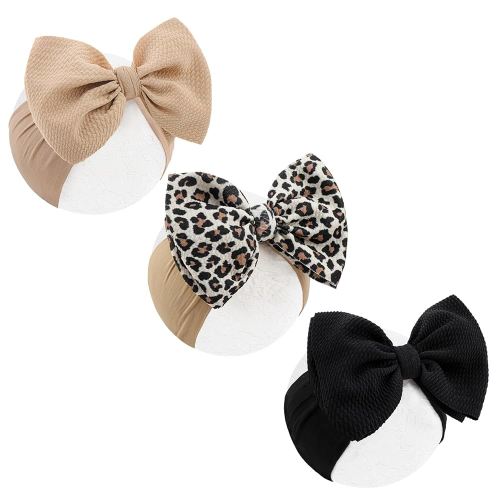 3 Pcs Baby Girl Bows Leopard Print Headbands for Girls 6’’ Brown Bow Toddler Hair Accessories Newborn Infant Baby Hair Wrap
