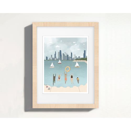 Lake Michigan Print | Chicago in the Summer | Swim Club | Windy City Poster | Chicago Skyline | USA Travel Print | City Poster