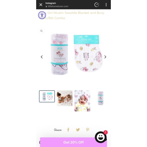 Gift Set: Texas Baby Girl Muslin Swaddle Blanket & Bib