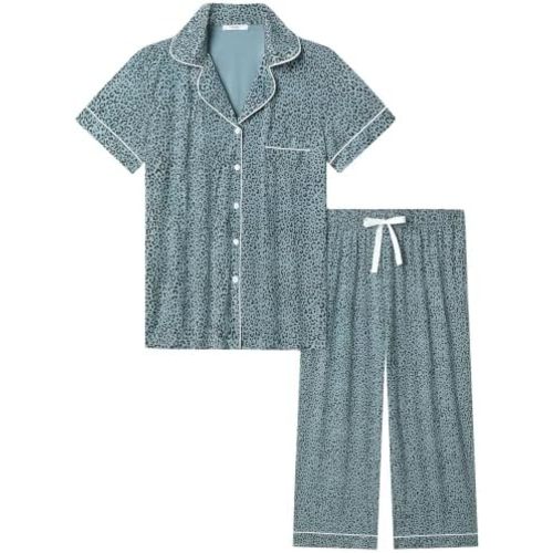 Joyaria Bamboo Viscose Pajamas for Women Cooling Button Up Capri Sleepwear