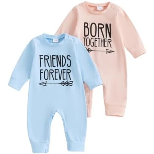 Newborn Baby Twins Matching Outfits Baby Girl Boy Born Together Friend Forever Romper Jumpsuit Bodysuit Fall Clothes