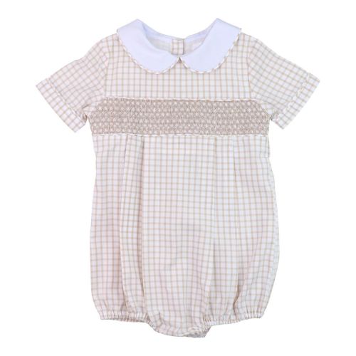 Khaki Windowpane Smocked Bubble – Cecil & Lou
