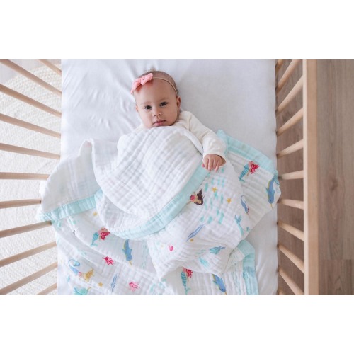 Mermaid Baby Blanket: 6-Layer Cotton Muslin Swaddle - Ocean Nursery Gift